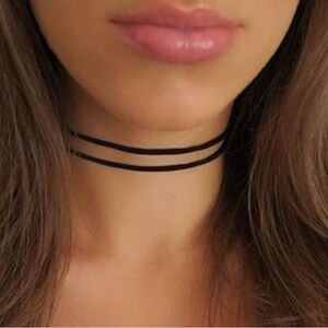 Black choker double strand vintage necklace leather sexy y2k 90’s babydoll strap